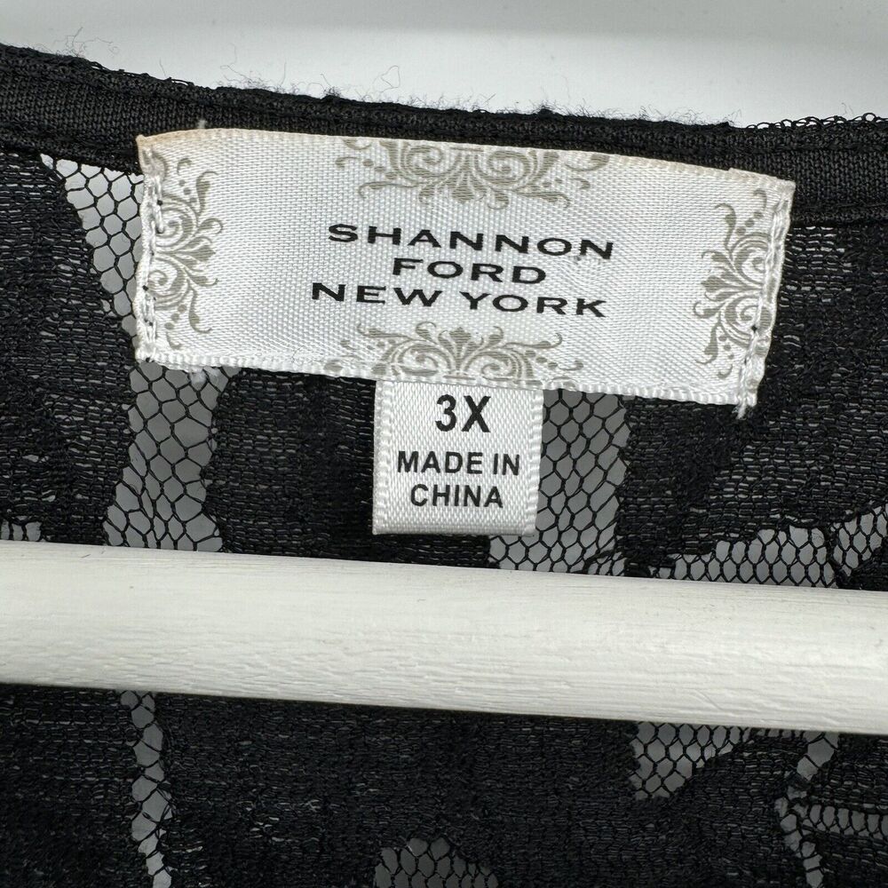 Shannon Ford New York Sheer Top Womens 3X Black Net Floral Lace Short Sleeve - Picture 7 of 11
